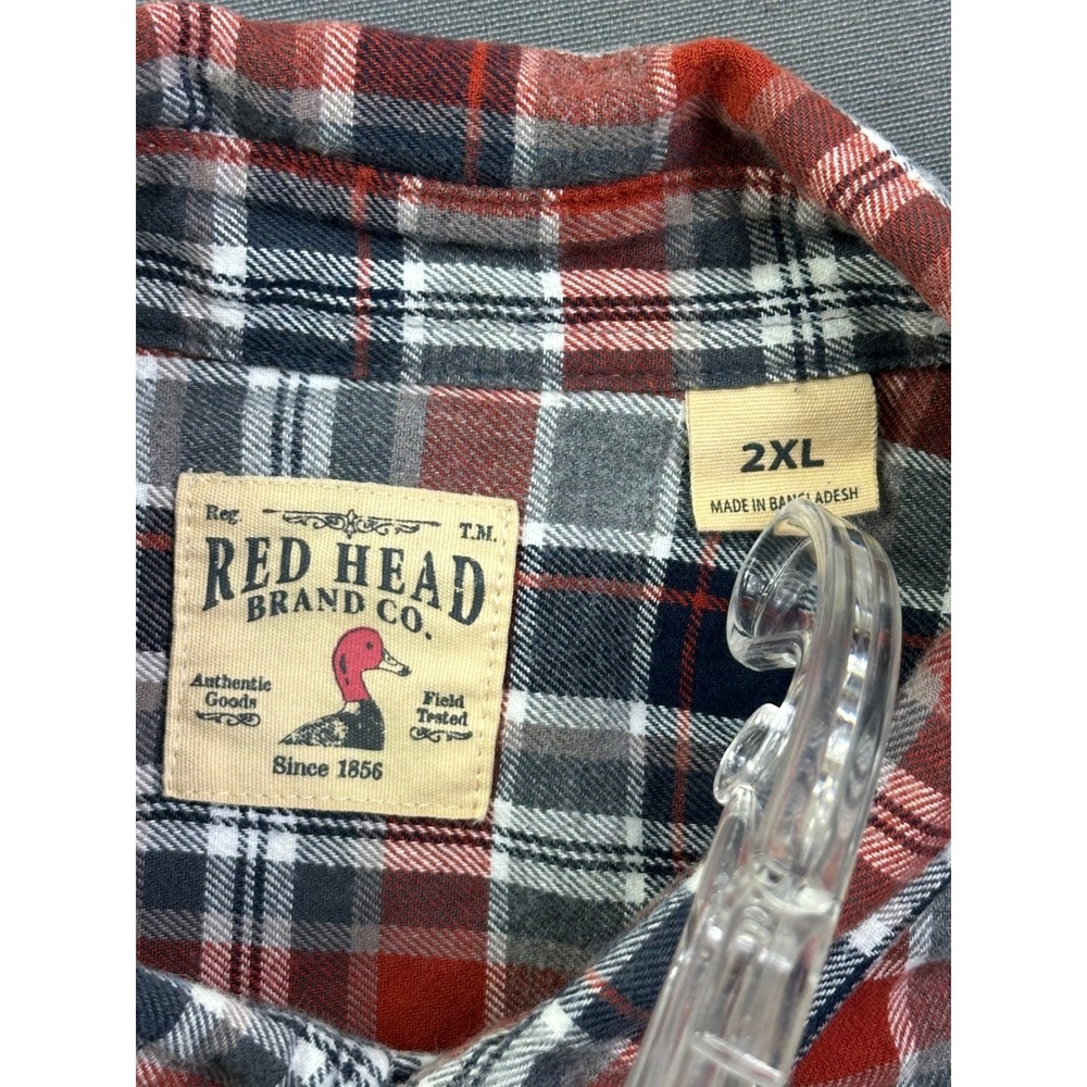 RedHead Brand Co‎ Mens 2XL Flannel Shirt Red Navy Plaid Long Sleeve Button Down